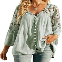 Cocopeaunt žene vrhovi čipkasti bluza s dugim rukavima Pulover V-izrezom Šifonske majice Labavi majica