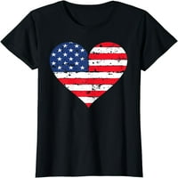 Američka zastava Srce 4. jula SAD Patriotska majica ponosa za žene kratki rukovi za zabave Crna Tee