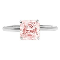 2.0ct Asscher rez ružičasti simulirani dijamant 14k Bijelo zlato Graviranje Izjava bridalne godišnjice