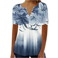 TOQOT Ženske zabavne majice - Flora tiskani gumb meko bluze kratkih rukava Bluze Ljetni vrhovi mornaričke