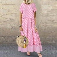 Finelylove mini haljine Petite Maxi haljine V-izrez Polka dot kratki rukav maxi ružičasti l