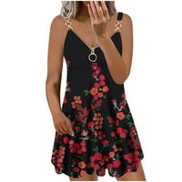 Ljetna haljina za žene remen duboke V-izrez bez rukava s rukavima cvjetna plaža casual izlaska