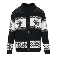 Elaililye modni muškarci V-izrez Print Božićni džemper casual gumb pleteni kardigan dugim rukavima džemper