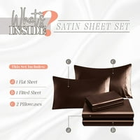 Elegantna udobnost Luksuzni 4-komadni svilenkasti satenski lim za hlađenje mekim satenskim listovima, Twin XL, čokolada smeđa