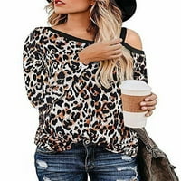 Ženska majica s dugim rukavima Leopard labav bluza Tee casual pulover vrhovi smeđi m
