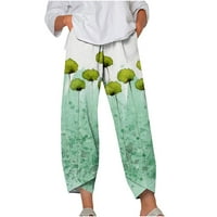 Odobrenje moda casual s džepovima Ženske gumbe elastične strugove Ispis tankih rasteznih hlača hlače zeleno m