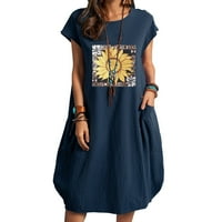 Modne žene Ležerne prilike O-izrez suncokret Print Plus Veličina Pocke haljina Trendy Moded Plus Veličina