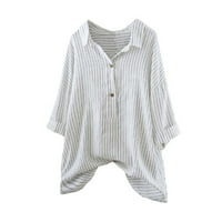 Entyinea ženske majice labavi fit print v izrez dugih rukava majica bluze bijeli xxl