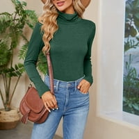 Yyeselk ženske jesenske i zimske košulje slobodno vrijeme čvrsto boje s vilim vratom Slim ugrađena udobna donja košulja dugih rukava top bluza zelena l