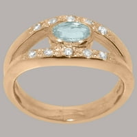 Britanci napravio je 10k ružični zlatni prsten sa prirodnim akvamarine i dijamantnim ženskim prstenom