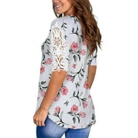 Toyfunny žene izdužene modne tiskarske kratke rukave s bluzama majica V-izrez