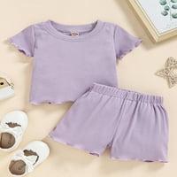 Toddlers Baby Girls Ljetna odjeća set ruffle rebrasti pleteni pleteni kratki rukav majica kratke hlače