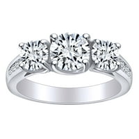 Carat Okrugli oblik Bijeli prirodni dijamant tri kamena zaručnički prsten u 14K čvrstim bijelim zlatnim