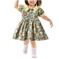 Ljeto dojenčad ljeto kratkih rukava s rukavima od rukavska cvjetna ispisa A-line haljina s slatkim šeširom 2pc