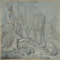 Lovci sa mrtvom igrama u pejzažnom posteru Print Giovanni Agostino Cassana
