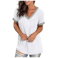 Košulje za žene Labavi fit kratki rukav V-izrez džepne tunike Ležerne prilike Ženske vrhove bijele l