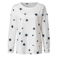 PXIAKGY Bluze za žene Patchwork Women Print Bluze O-izrez TOP DUHOVIR DUHEVES LONG MOSTE STAR WHITE