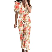 Qiaocaety Žene oblače ljetna ljetna modna cvjetna print casual labava košulja za gležnjeve haljine s