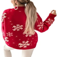 Bomotoo ženski pleteni džemper božićni casual pulover šik labav pahuljica ispisa pleteni džemperi crveni
