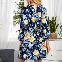 HONEELADYY Ljetna haljina za žene plus veličine Ženska casual labav cvjetni ispis V-izrez dugih rukava lagana haljina
