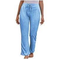 Cleance ženska modna ljetna čvrstog casual džepa elastična struka duge hlače svijetlo plava l