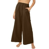 Riforla Women Hlače Ženske elastične visoke struke Široke pantalone za noge Casual Yoga Beach pantalone sa džepovima Ženske casual pantalone smeđe XXL