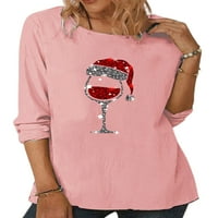 JASTVV Žene Božićne vinske staklene vrhove majica s dugim rukavima s dugim rukavima
