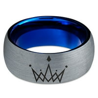 Tungsten Crown Royalty kralj kralja dijamantski krug band prsten za muškarce Žene Udobne cipele Plava kupola brušena siva polirana
