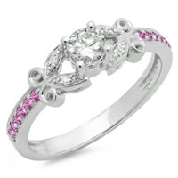 DazzlingRock kolekcija 14k okrugli ružičasti safir i bijeli dijamant Bridal Vintage Style zaručni prsten,