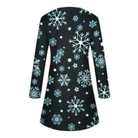 Lastsoso Žene Snowflake Print Dukserska haljina Dugi rukava Opuštajuća haljina ugrađena je jesen haljina