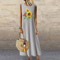 Yuwull ženske haljine s dugim rukavima Ljetna casual okrugla vrata sa džepom za odmor na plaži duga