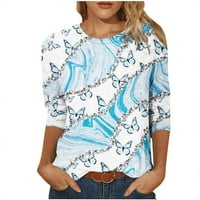 QLEICOM Ženske vrhove Modne tiskane majice Srednja duljina rukava Bluza Okrugli vrat Casual Basic Tunic