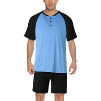 Muške ljetne pidžame kontrastne boje kratkih rukava na vrhu i čvrste kratke hlače
