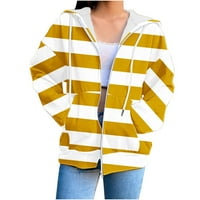 Posijego Ženske zip up dukseve Dukseri Striped Odjeća Teen Girl Pesel Ležerne jakne sa džepovima
