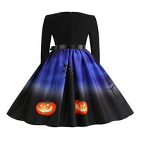 Justvh žene Halloween dugi rukav V izrez otiskala vintage ljuljačka haljina