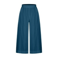 Široke pantalone za noge za žene Capri spuštaju pamučne platnene boho pantne elastične struine ljetne
