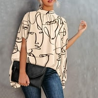 Ženski vrhovi grafički grafički otisci bluza labavi žene ljetne majice kratkih rukava Bež m