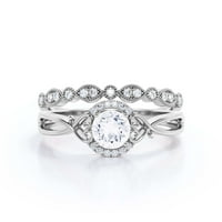 Zasljepljujući pola halo 1. Carat Round Cut Diamond Moissite Angažman prsten za vjenčani prsten u 10K
