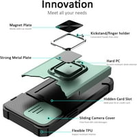 iPhone Pro CASE: Klizna poklopac kamere, držač kartice, zaštita od teških tereta, magnetski stickstand - zelena