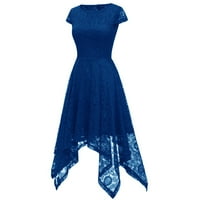 Ljetne haljine za žene okrugli dekolte modna čipka asimetrična haljina bez rukava bez rukava plava s