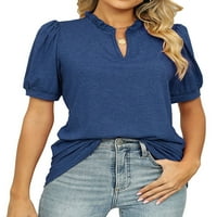 Ženska majica Ruched majica V izrez Ljetni vrhovi udobnog pulover Daily odjeća Tee Navy Blue 2xl
