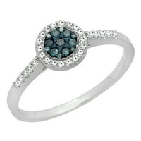 DazzlingRock kolekcija 0. Carat 10k bijeli i plavi dijamantski klaster bridalni zaručni prsten CT, bijelo