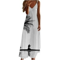 Ženska vitka Boho Backless Maxi haljina trendi Ljeto bez rukava V izrez Vratna haljina na plaži Sunset Ispisao Dressy White XXXL