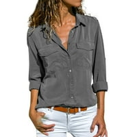 DRPGUNLY vrhovi za ženske majice dugih rukava Roll up lapel v Bluze za vrat Bluze za žene Bluze za žene