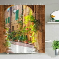 Italija Ruralne ulice Pejzažne tuširane zavjese Kamena zidna postrojenje cvijet Vintage dekor za kupanje Poliester Tkanina Kupaonice