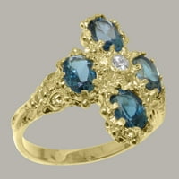 Britanci napravio 9k žuto zlato prirodni dijamant i london Blue Topaz ženski prsten izjave - veličine