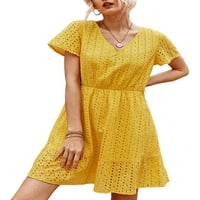 Capreze ženska majica haljina V izrez kratke mini haljine pune boje suvremene rukave žute m