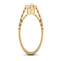 Ženski prsten za angažman močve Solitaire sa bočnim kamenjem u bezelskom postavku, okrugli rez Moissanitni prsten, 14k žuto zlato, SAD 6,00