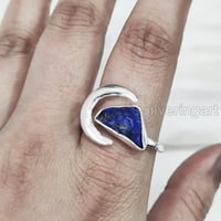 Prsten Lapis Lazuli, grubi Prsten Lapis Lazuli, Podesivi prsten, polumjesec, srebro, srebro, ženski