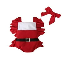 Hirigin božićna boja Blok kvadratni ovratnik rupni rukav bodysuit + luk traka za glavu